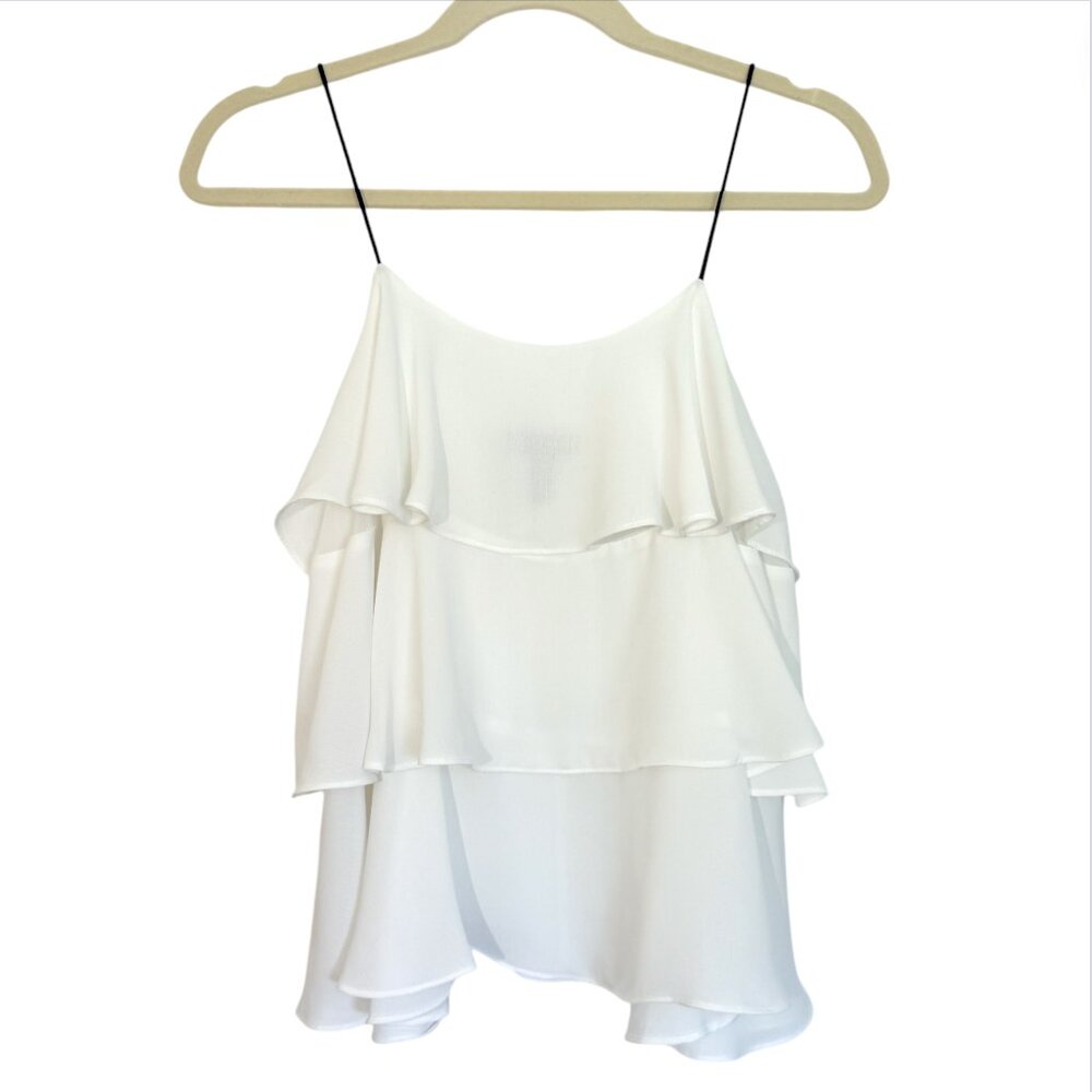 Aqua White Ruffle Tiered Women's Top with Stretchy Spaghetti Straps Size Small